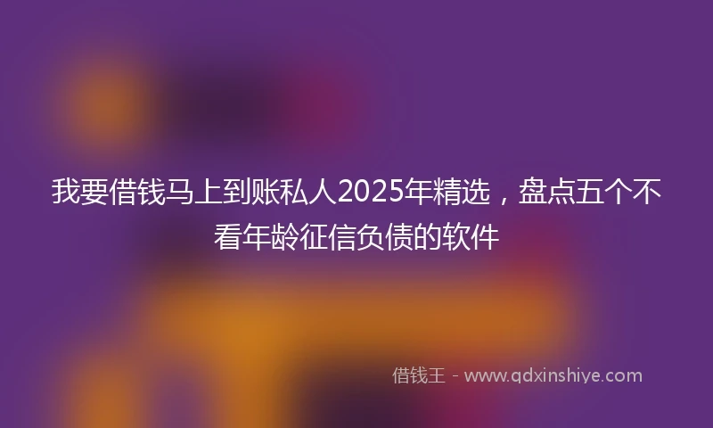 我要借钱马上到账私人2025年精选，盘点五个不看年龄征信负债的软件