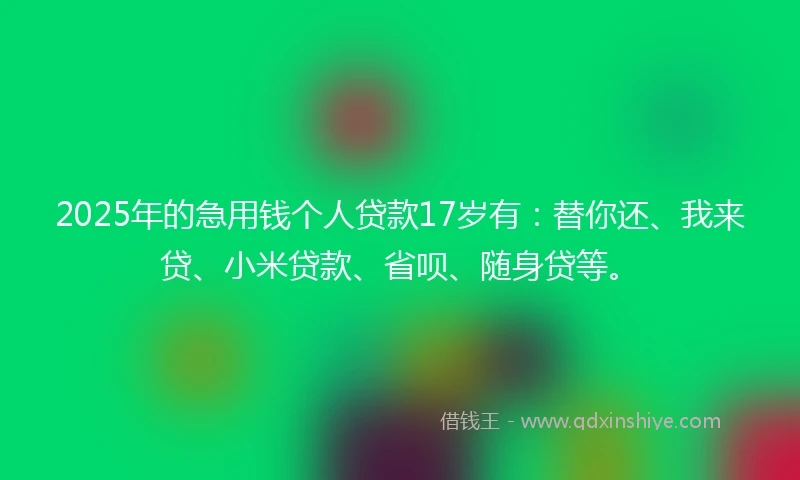2025年的急用钱个人贷款17岁有：替你还、我来贷、小米贷款、省呗、随身贷等。