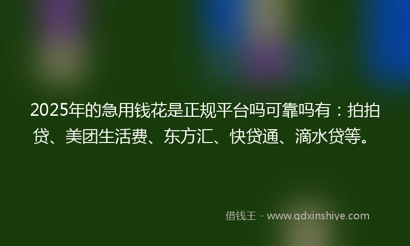 2025年的急用钱花是正规平台吗可靠吗有：拍拍贷、美团生活费、东方汇、快贷通、滴水贷等。