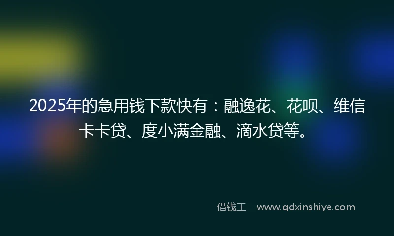 2025年的急用钱下款快有：融逸花、花呗、维信卡卡贷、度小满金融、滴水贷等。