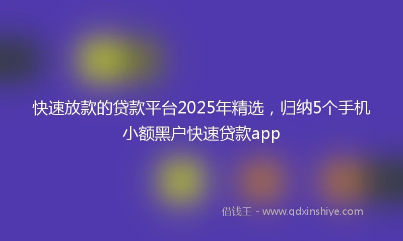 快速放款的贷款平台2025年精选，归纳5个手机小额黑户快速贷款app