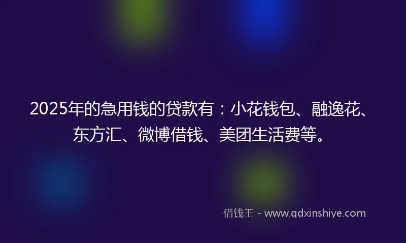 2025年的急用钱的贷款有：小花钱包、融逸花、东方汇、微博借钱、美团生活费等。