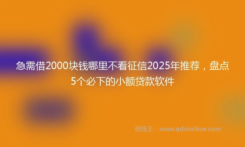急需借2000块钱哪里不看征信2025年推荐，盘点5个必下的小额贷款软件