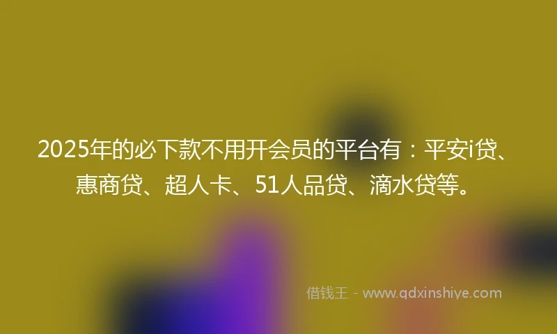 2025年的必下款不用开会员的平台有：平安i贷、惠商贷、超人卡、51人品贷、滴水贷等。