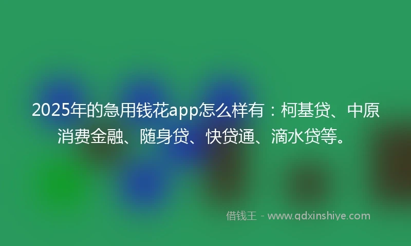 2025年的急用钱花app怎么样有：柯基贷、中原消费金融、随身贷、快贷通、滴水贷等。
