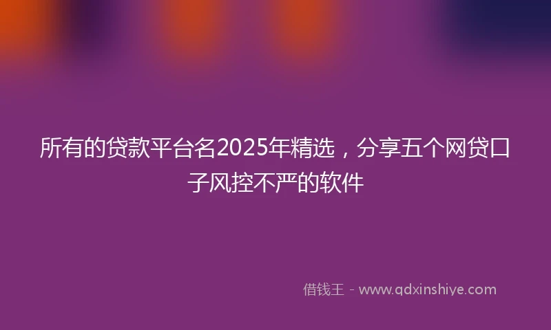 所有的贷款平台名2025年精选,分享五个网贷口子风控不严的软件
