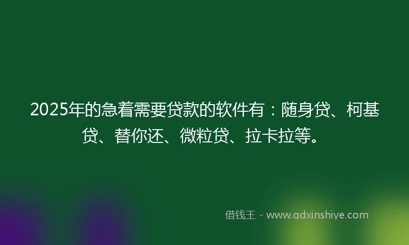 2025年的急着需要贷款的软件有：随身贷、柯基贷、替你还、微粒贷、拉卡拉等。