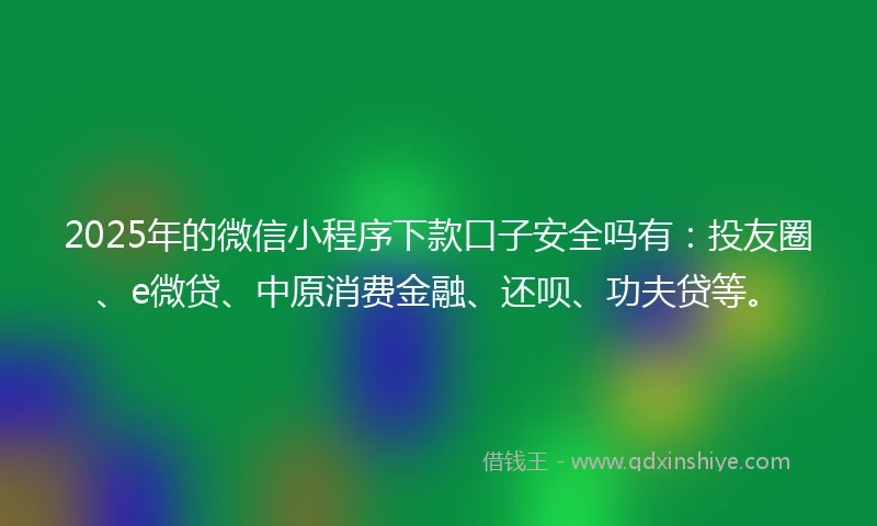 2025年的微信小程序下款口子安全吗有：投友圈、e微贷、中原消费金融、还呗、功夫贷等。