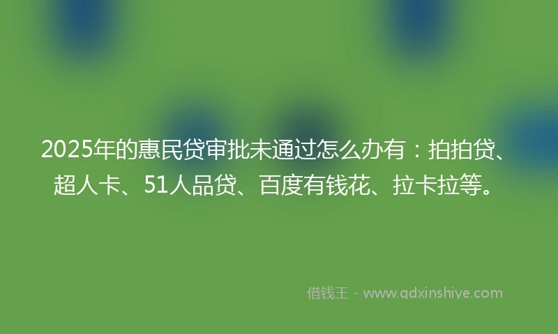 2025年的惠民贷审批未通过怎么办有：拍拍贷、超人卡、51人品贷、百度有钱花、拉卡拉等。
