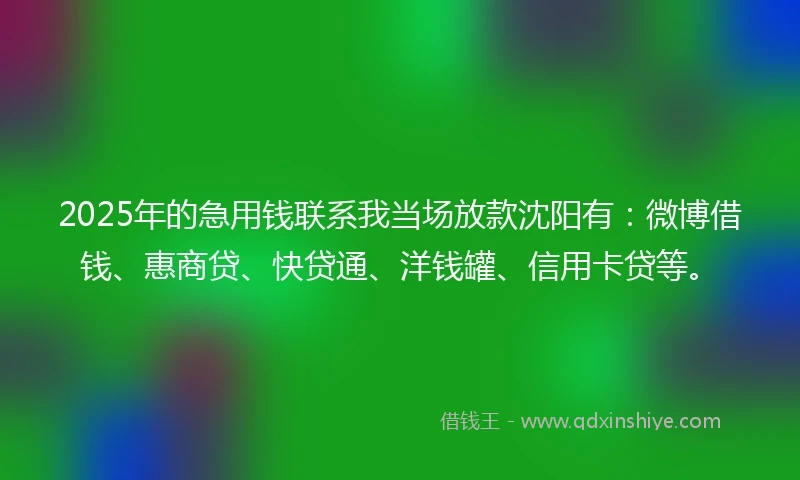 2025年的急用钱联系我当场放款沈阳有：微博借钱、惠商贷、快贷通、洋钱罐、信用卡贷等。
