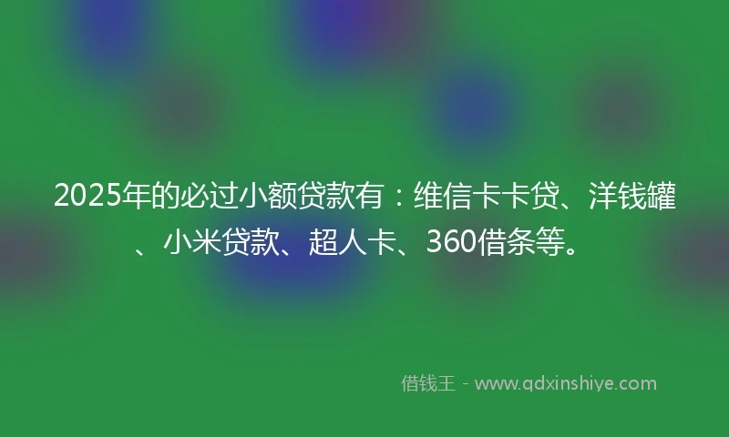 2025年的必过小额贷款有：维信卡卡贷、洋钱罐、小米贷款、超人卡、360借条等。