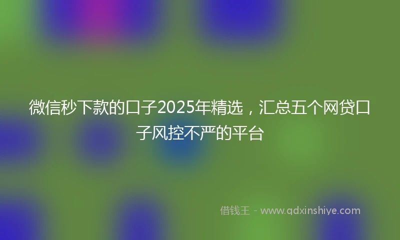 微信秒下款的口子2025年精选，汇总五个网贷口子风控不严的平台