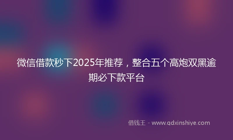 微信借款秒下2025年推荐，整合五个高炮双黑逾期必下款平台