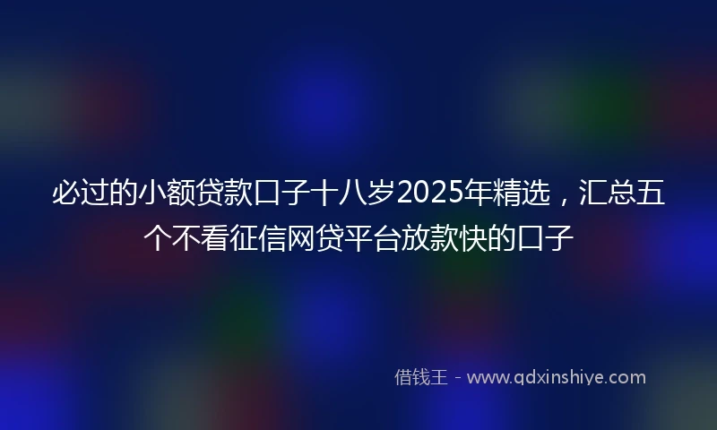 必过的小额贷款口子十八岁2025年精选，汇总五个不看征信网贷平台放款快的口子