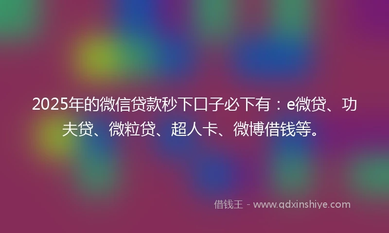 2025年的微信贷款秒下口子必下有：e微贷、功夫贷、微粒贷、超人卡、微博借钱等。
