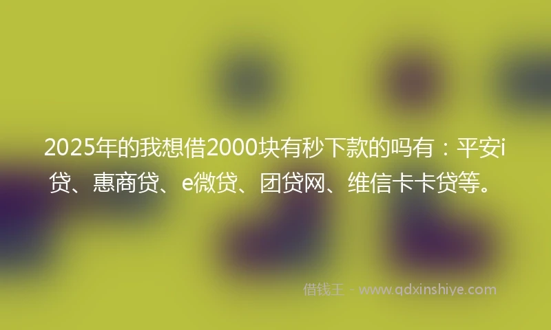 2025年的我想借2000块有秒下款的吗有：平安i贷、惠商贷、e微贷、团贷网、维信卡卡贷等。