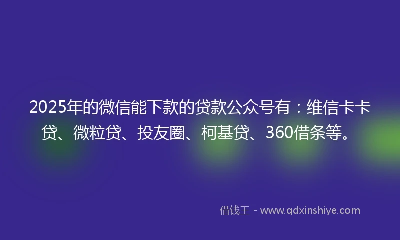 2025年的微信能下款的贷款公众号有:维信卡卡贷、微粒贷、投友圈、柯基贷、360借条等。