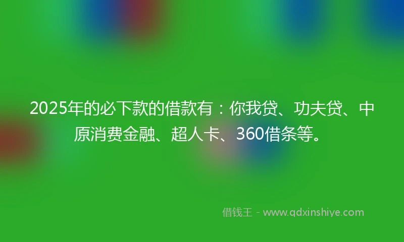 2025年的必下款的借款有：你我贷、功夫贷、中原消费金融、超人卡、360借条等。