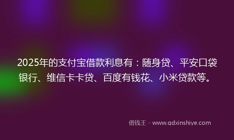 2025年的支付宝借款利息有：随身贷、平安口袋银行、维信卡卡贷、百度有钱花、小米贷款等。