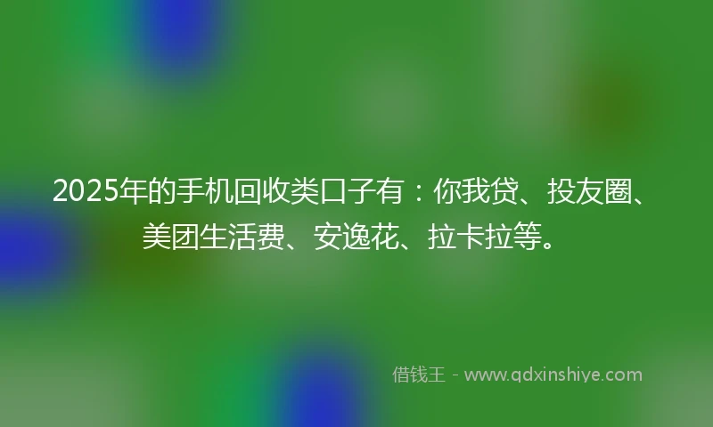 2025年的手机回收类口子有：你我贷、投友圈、美团生活费、安逸花、拉卡拉等。
