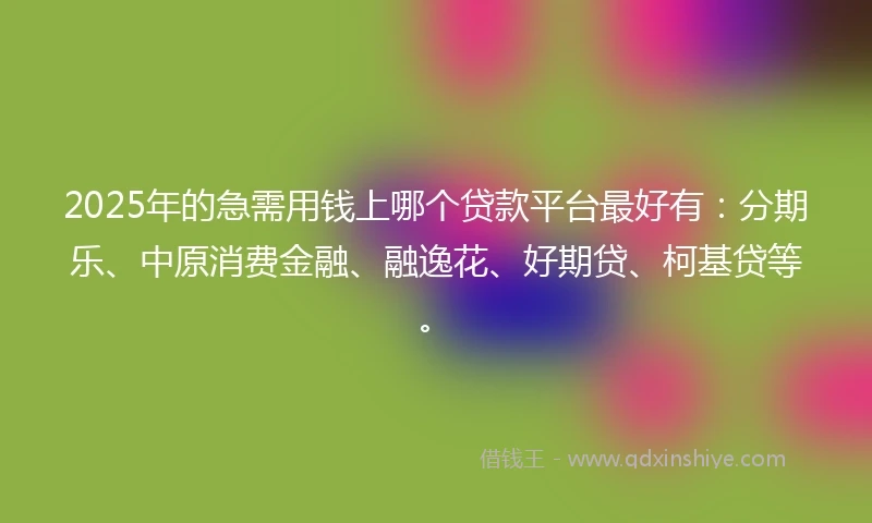 2025年的急需用钱上哪个贷款平台最好有：分期乐、中原消费金融、融逸花、好期贷、柯基贷等。