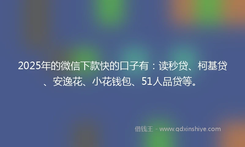 2025年的微信下款快的口子有:读秒贷、柯基贷、安逸花、小花钱包、51人品贷等。