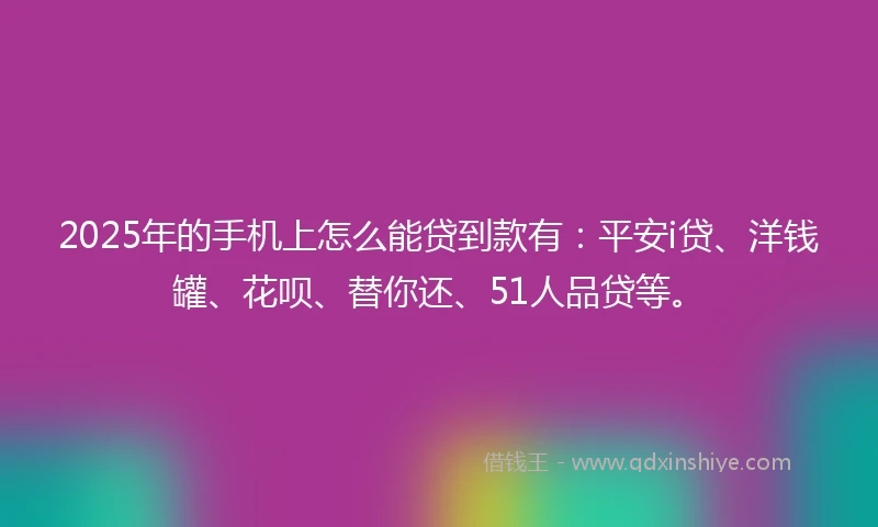 2025年的手机上怎么能贷到款有：平安i贷、洋钱罐、花呗、替你还、51人品贷等。