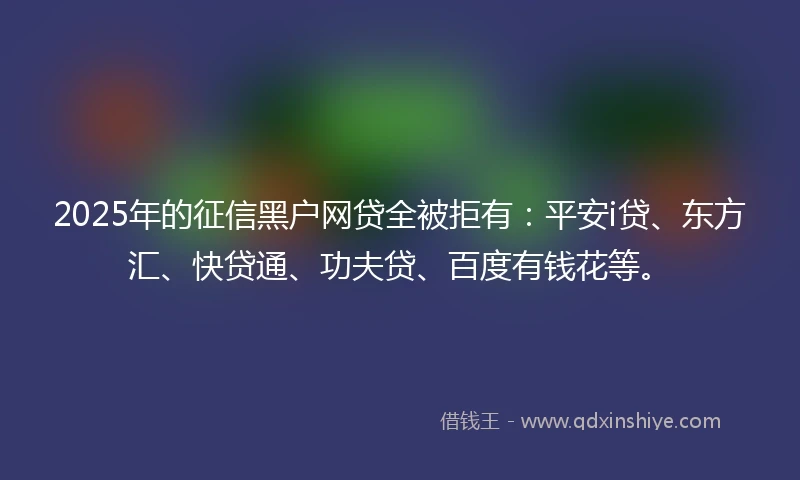 2025年的征信黑户网贷全被拒有：平安i贷、东方汇、快贷通、功夫贷、百度有钱花等。