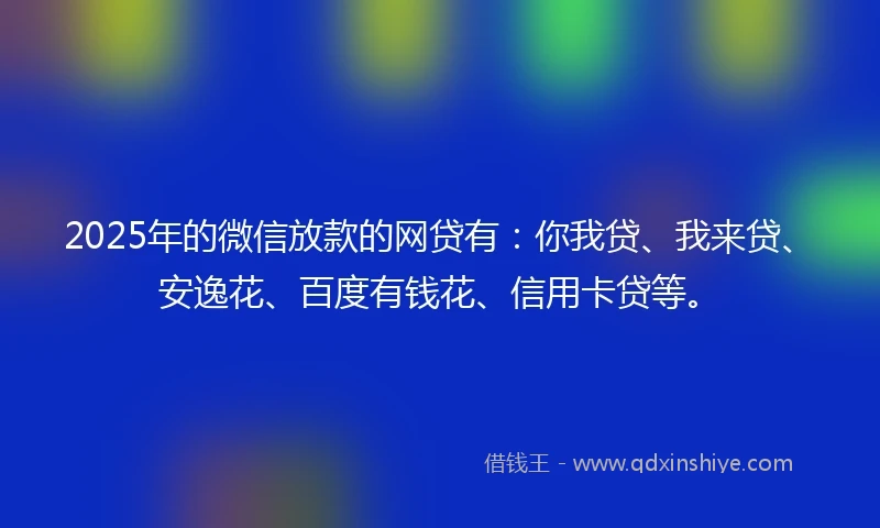 2025年的微信放款的网贷有：你我贷、我来贷、安逸花、百度有钱花、信用卡贷等。