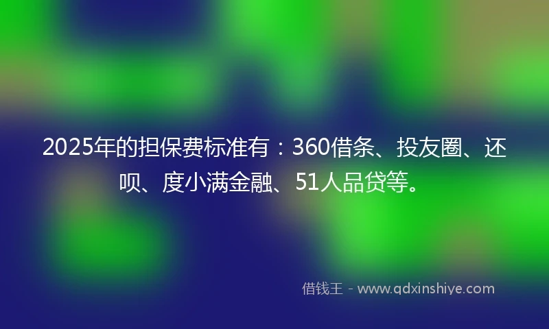 2025年的担保费标准有：360借条、投友圈、还呗、度小满金融、51人品贷等。