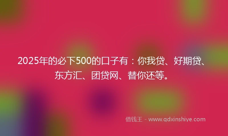 2025年的必下500的口子有：你我贷、好期贷、东方汇、团贷网、替你还等。