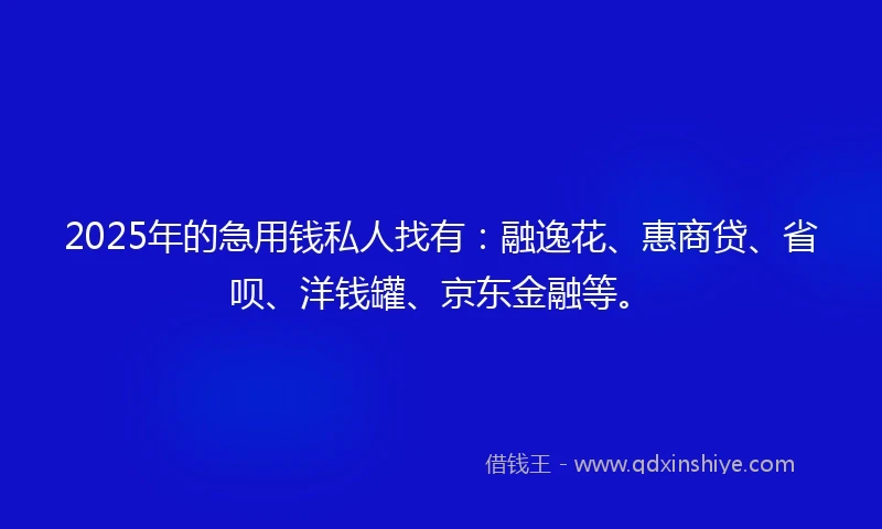 2025年的急用钱私人找有：融逸花、惠商贷、省呗、洋钱罐、京东金融等。