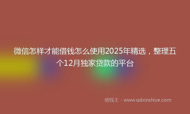 微信怎样才能借钱怎么使用2025年精选，整理五个12月独家贷款的平台