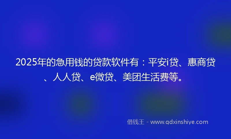 2025年的急用钱的贷款软件有：平安i贷、惠商贷、人人贷、e微贷、美团生活费等。
