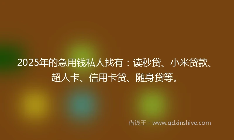 2025年的急用钱私人找有:读秒贷、小米贷款、超人卡、信用卡贷、随身贷等。