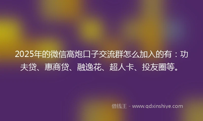 2025年的微信高炮口子交流群怎么加入的有:功夫贷、惠商贷、融逸花、超人卡、投友圈等。