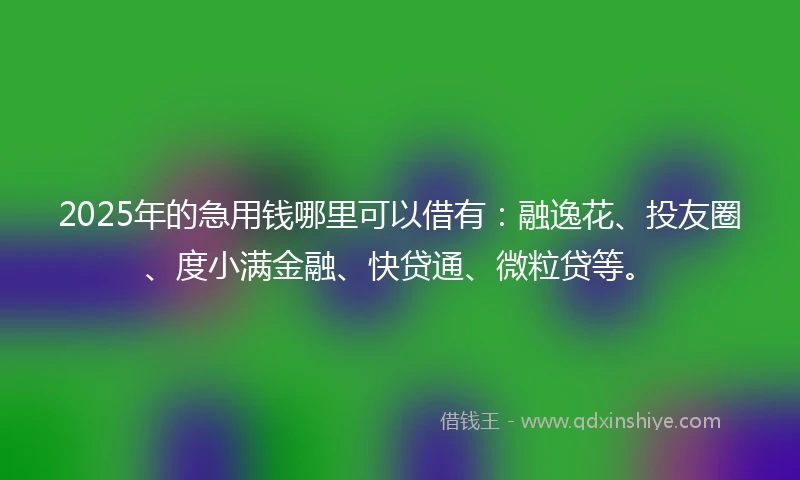 2025年的急用钱哪里可以借有：融逸花、投友圈、度小满金融、快贷通、微粒贷等。