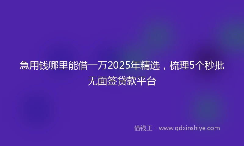 急用钱哪里能借一万2025年精选，梳理5个秒批无面签贷款平台