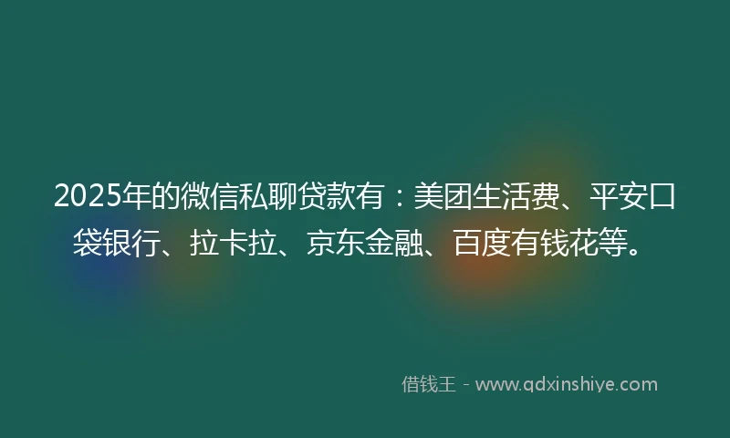 2025年的微信私聊贷款有:美团生活费、平安口袋银行、拉卡拉、京东金融、百度有钱花等。