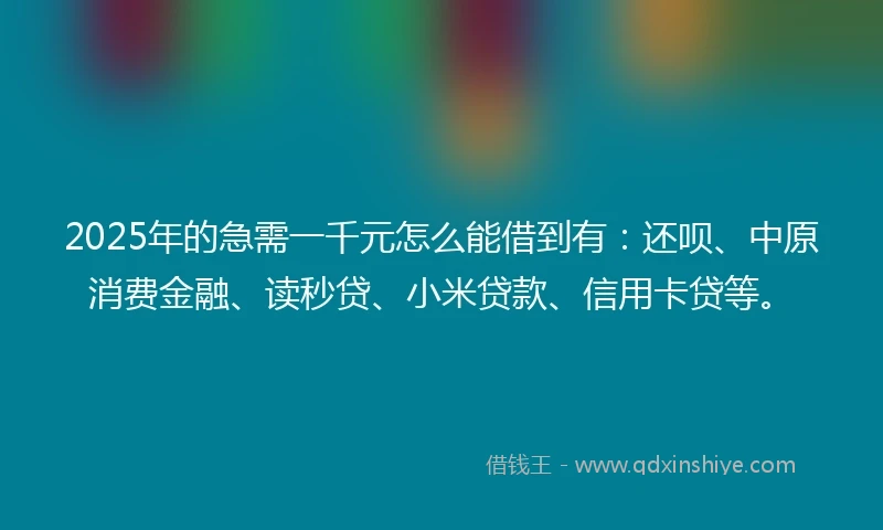 2025年的急需一千元怎么能借到有：还呗、中原消费金融、读秒贷、小米贷款、信用卡贷等。