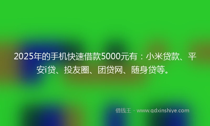 2025年的手机快速借款5000元有：小米贷款、平安i贷、投友圈、团贷网、随身贷等。