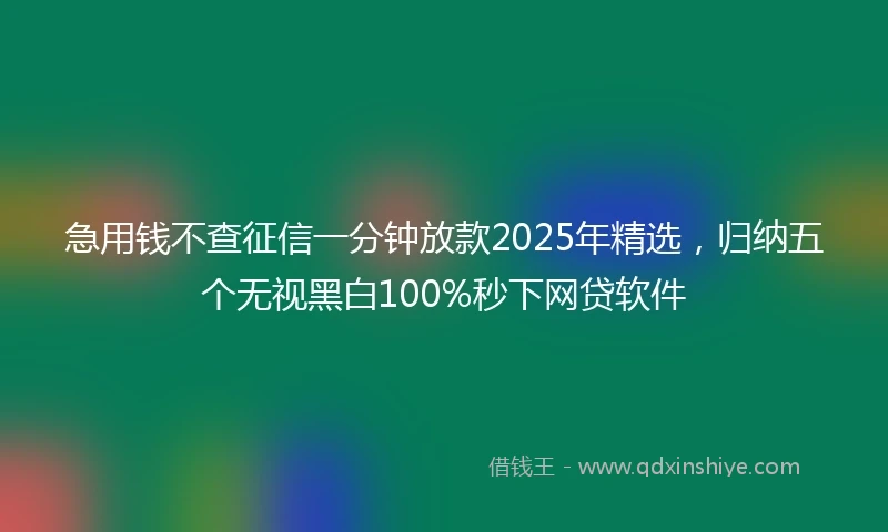 急用钱不查征信一分钟放款2025年精选，归纳五个无视黑白100%秒下网贷软件
