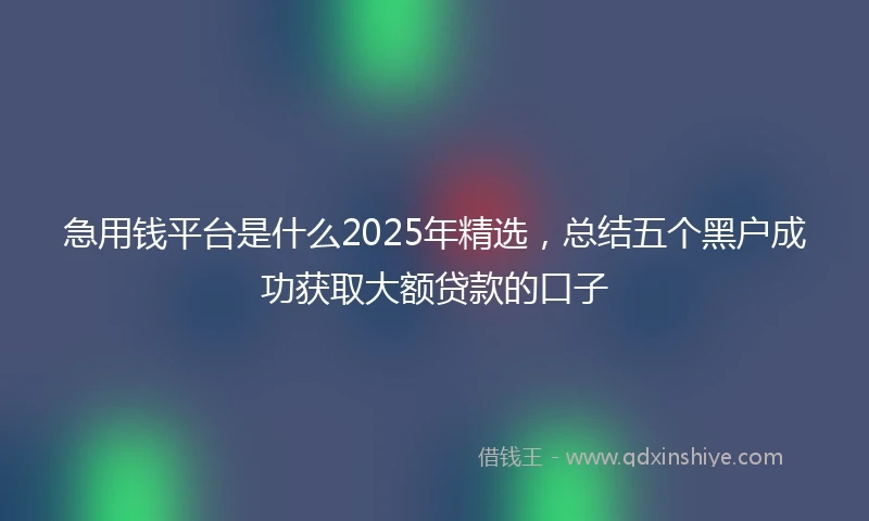 急用钱平台是什么2025年精选，总结五个黑户成功获取大额贷款的口子