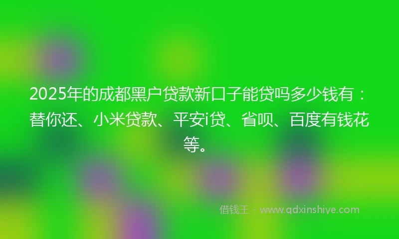 2025年的成都黑户贷款新口子能贷吗多少钱有：替你还、小米贷款、平安i贷、省呗、百度有钱花等。