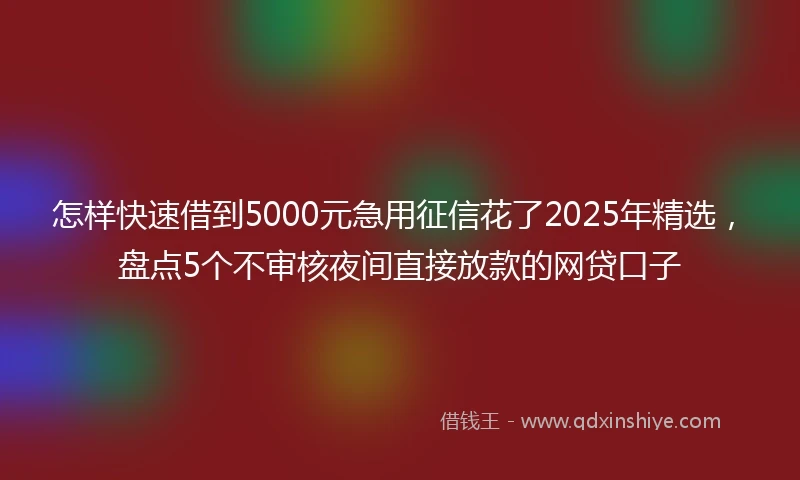 怎样快速借到5000元急用征信花了2025年精选，盘点5个不审核夜间直接放款的网贷口子