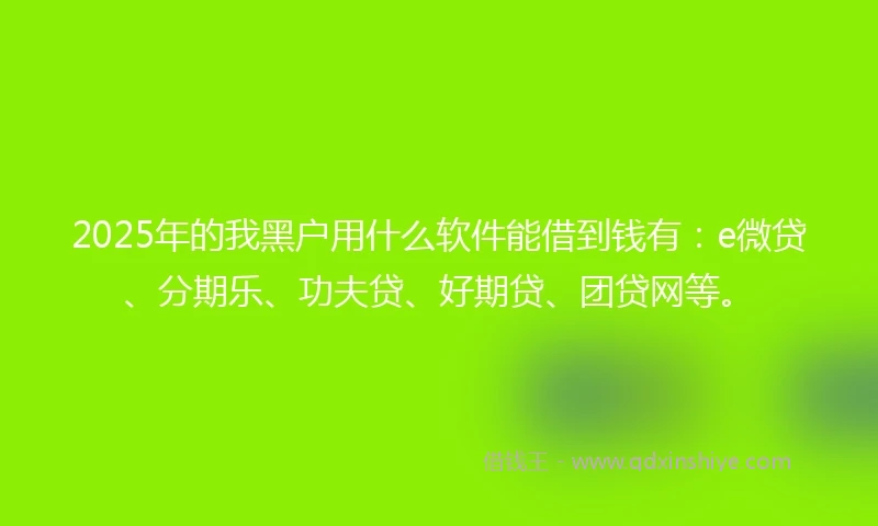 2025年的我黑户用什么软件能借到钱有:e微贷、分期乐、功夫贷、好期贷、团贷网等。