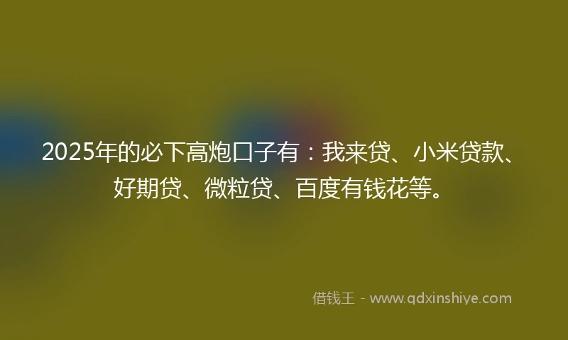 2025年的必下高炮口子有：我来贷、小米贷款、好期贷、微粒贷、百度有钱花等。
