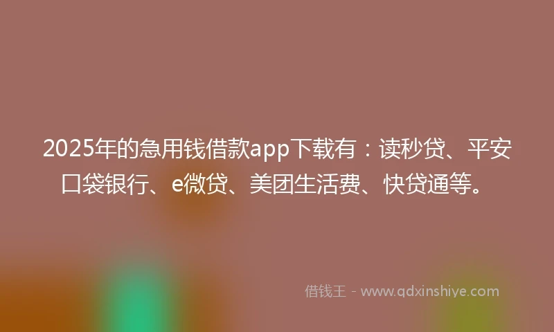 2025年的急用钱借款app下载有：读秒贷、平安口袋银行、e微贷、美团生活费、快贷通等。