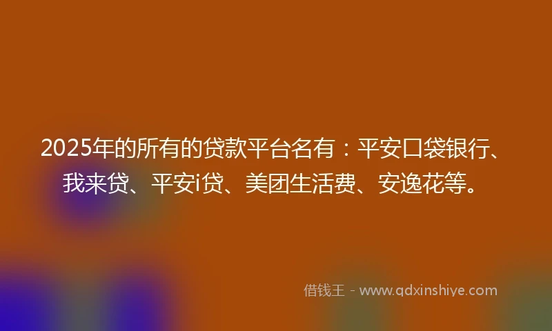 2025年的所有的贷款平台名有：平安口袋银行、我来贷、平安i贷、美团生活费、安逸花等。