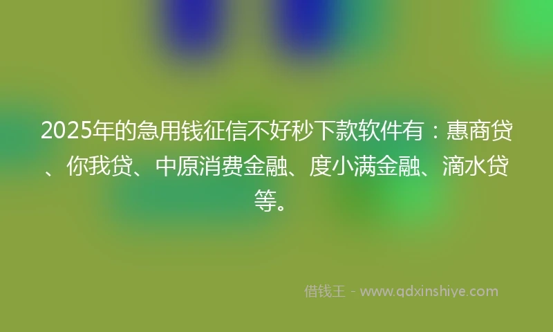 2025年的急用钱征信不好秒下款软件有：惠商贷、你我贷、中原消费金融、度小满金融、滴水贷等。